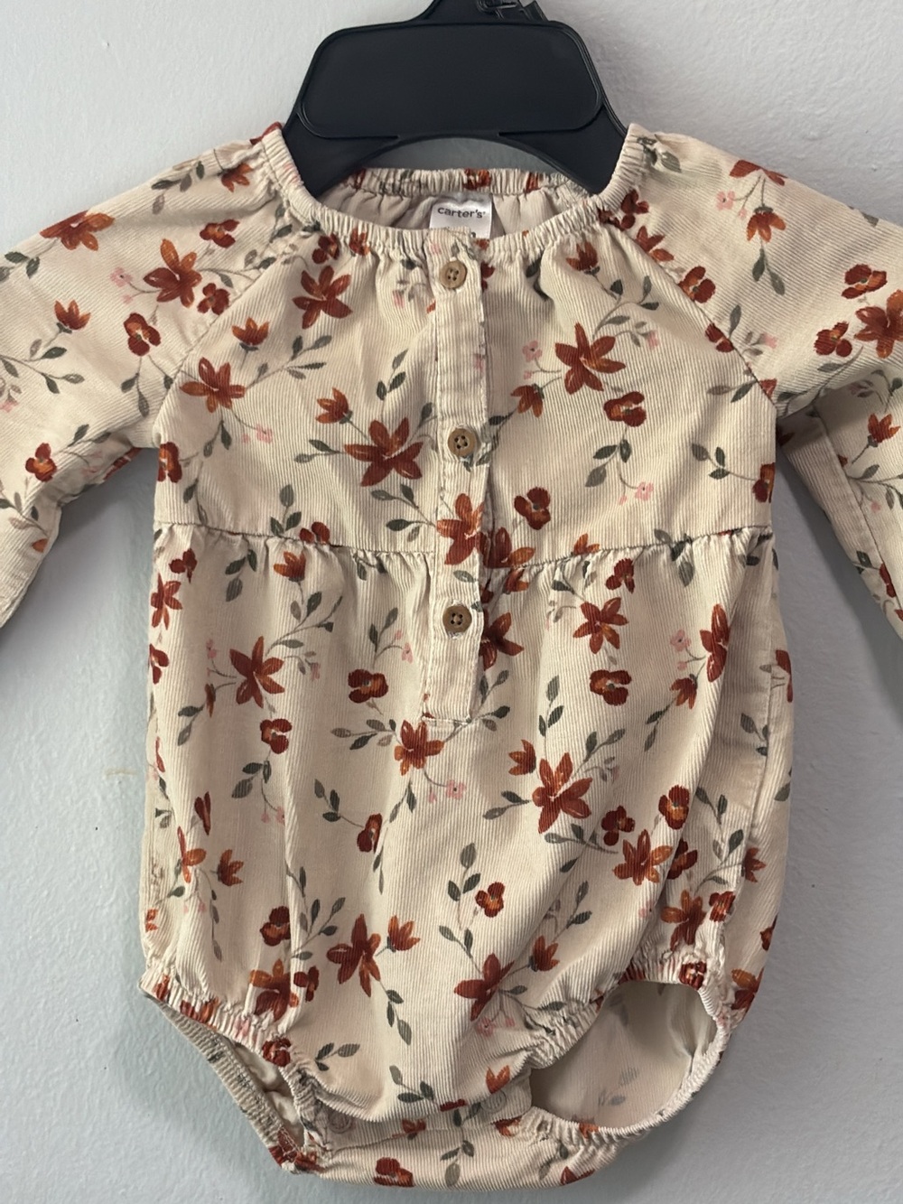 Carter's Cream Floral Long-Sleeve Bodysuit with Rust Blooms